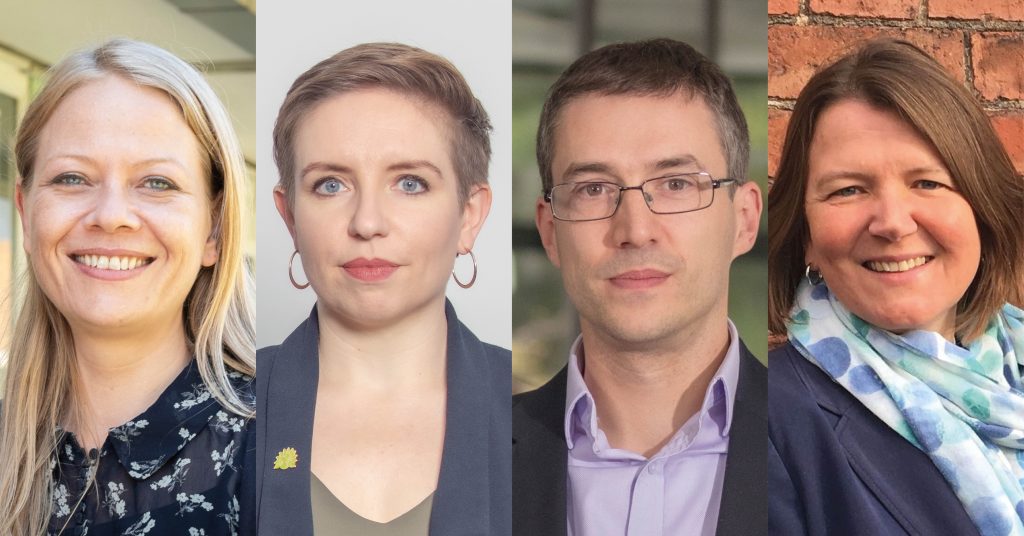 Green Party candidates Sian Berry, Carla Denyer, Adrian Ramsay and Ellie Chowns