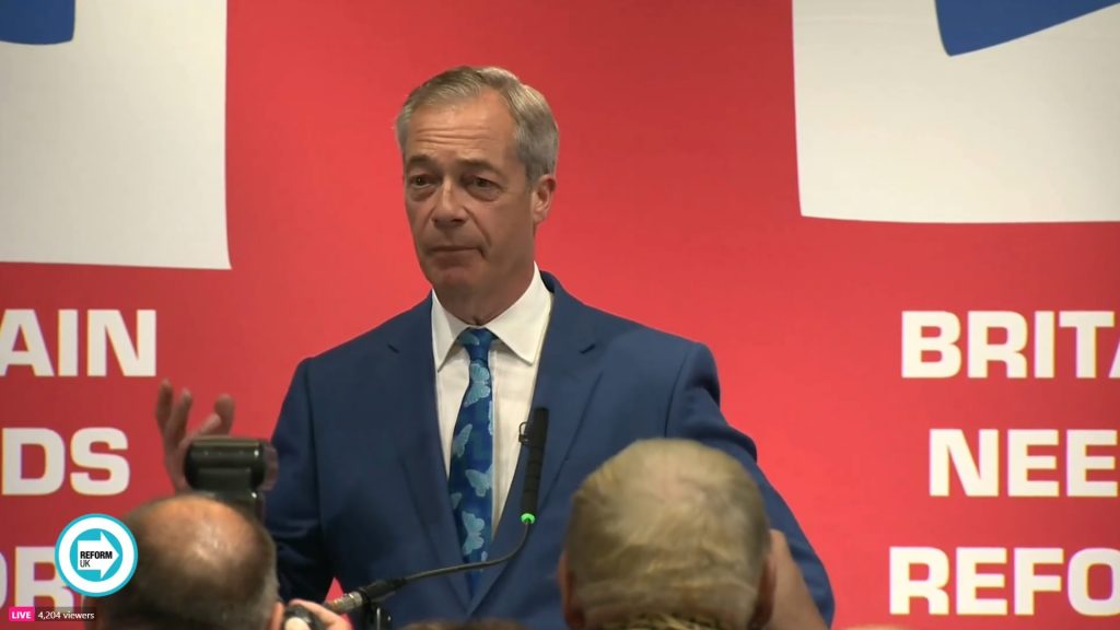 Nigel Farage announcing he has become leader of Reform