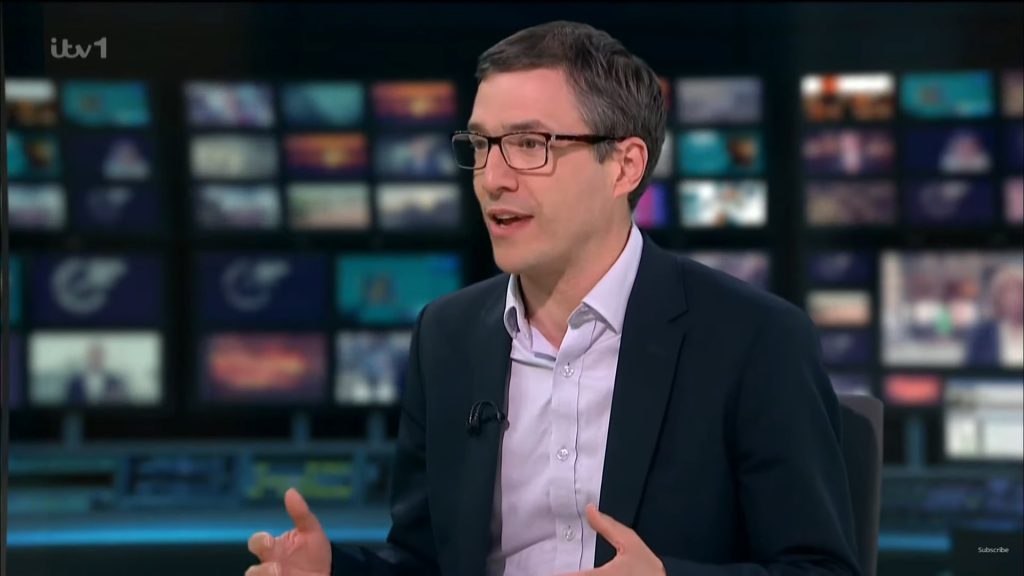Green Party co-leader Adrian Ramsay being interviewed on ITV