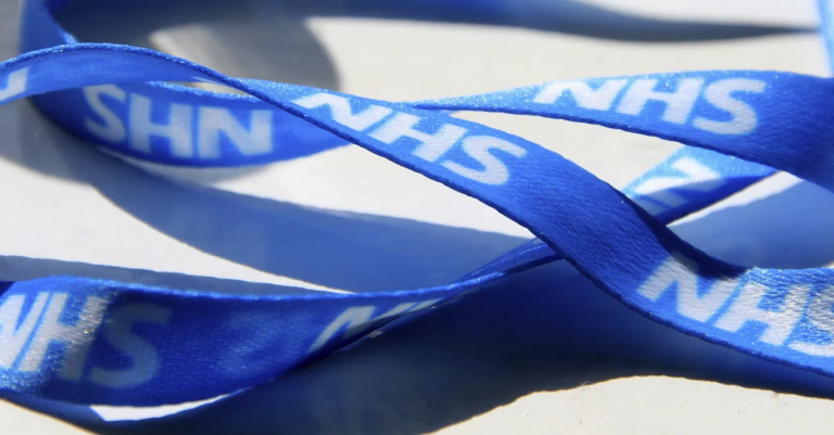 An NHS lanyard