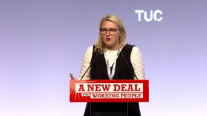 Musicians' Union general secretary Naomi Pohl speaking at the 2024 TUC Congress