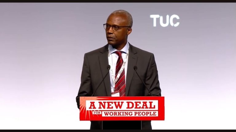 NASUWT general secretary Patrick Roach speaking at the 2024 TUC Congress