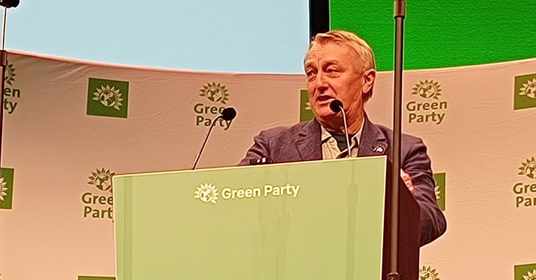 Wales Green Party leader Anthony Slaughter speaking at Green Party conference