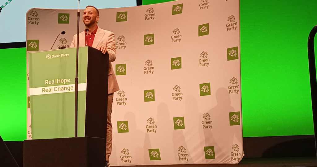 Zack Polanski speaking at Green Party Conference