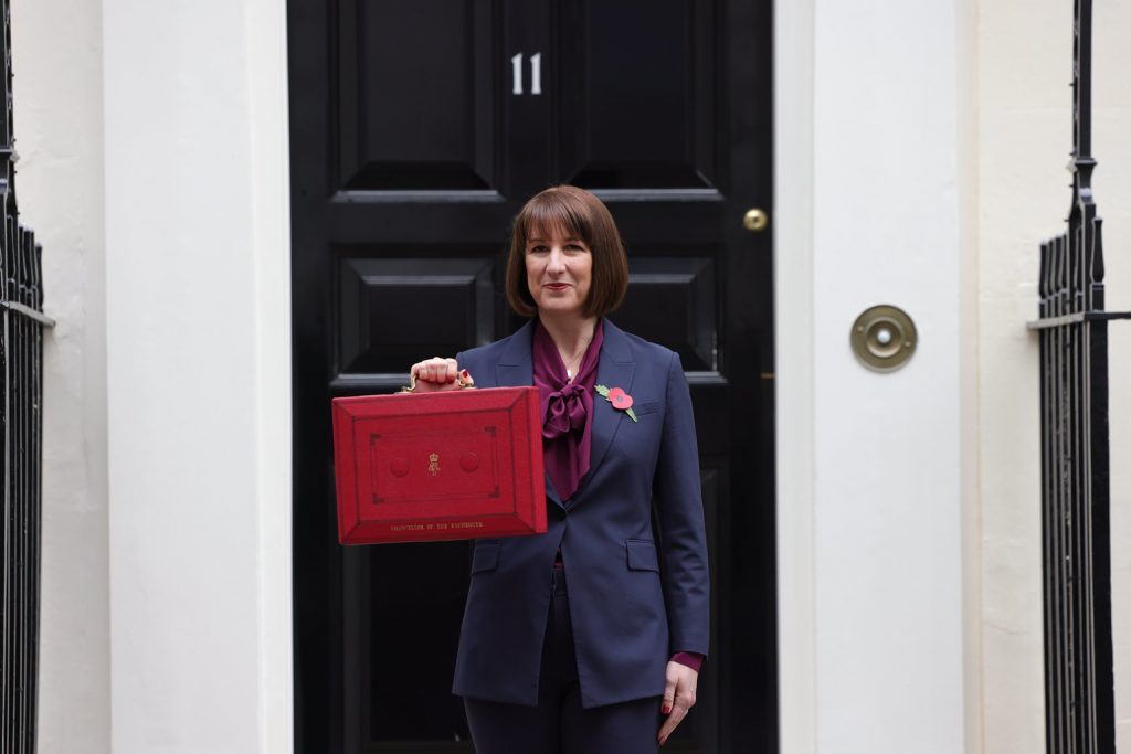 Rachel Reeves holding the budget briefcase outside Number 11 Downing Street