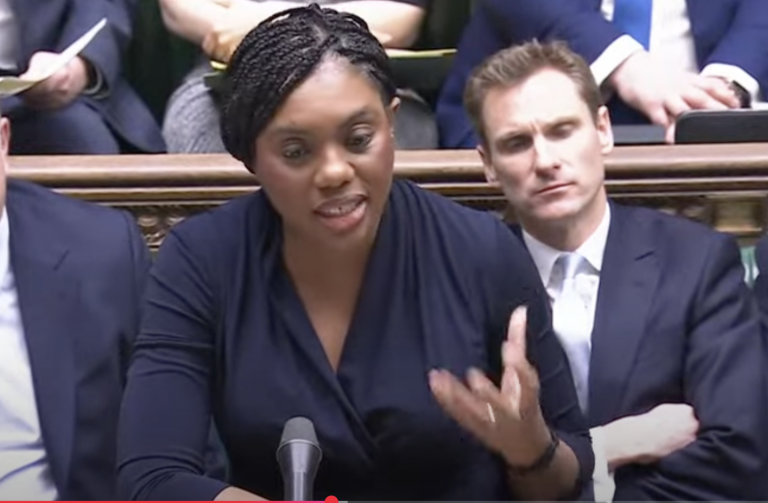 A photo of Kemi Badenoch, leader of the Conservative Party speaking at Prime Minister's Questions