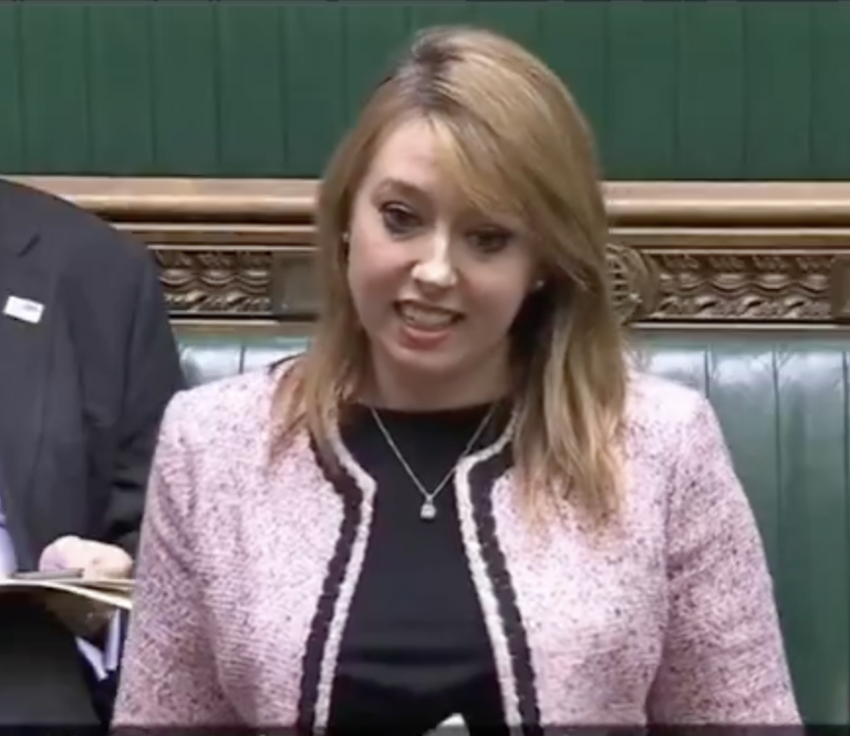 A photo of Sarah Bool MP asking the immigration minister Angela Eagle a question in the House of Commons