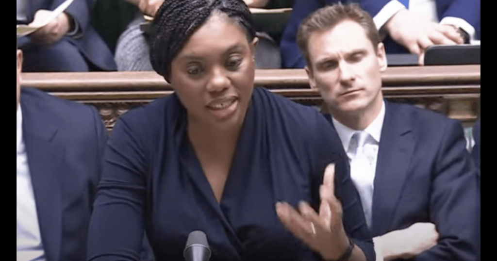 A photo of Kemi Badenoch, leader of the Conservative Party speaking at Prime Minister's Questions