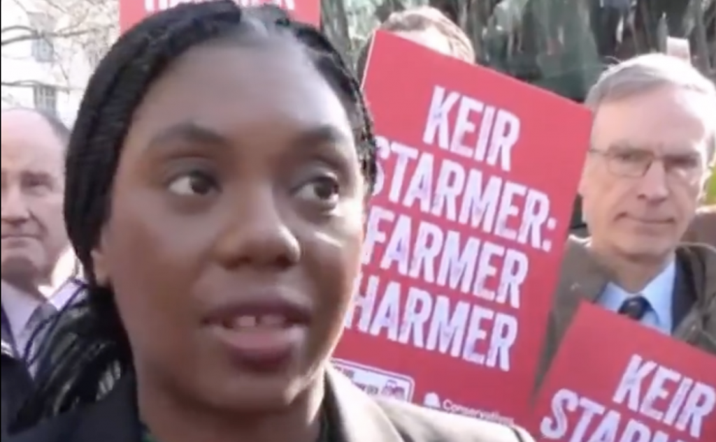A photo of the Conservative leader Kemi Badenoch at a farmers' demo