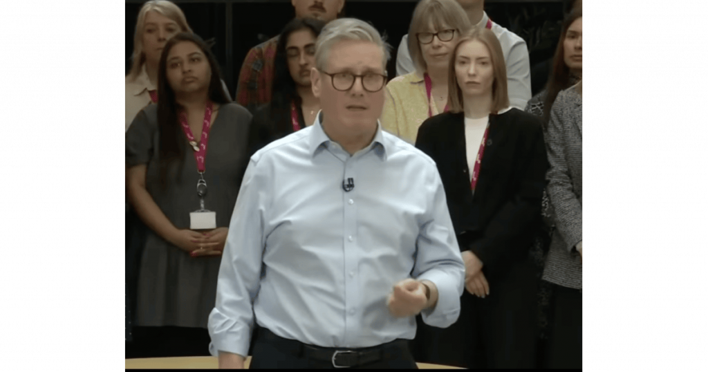 A photo of the prime minister, Keir Starmer, announcing that Labour will abolish NHS England