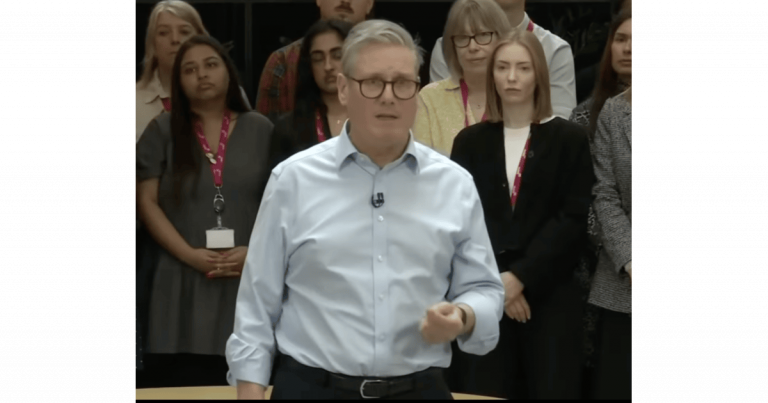 A photo of the prime minister, Keir Starmer, announcing that Labour will abolish NHS England