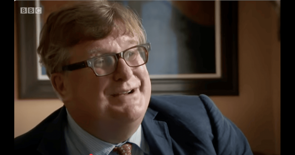 A photo of Crispin Odey speaking to the BBC the day after the Brexit vote