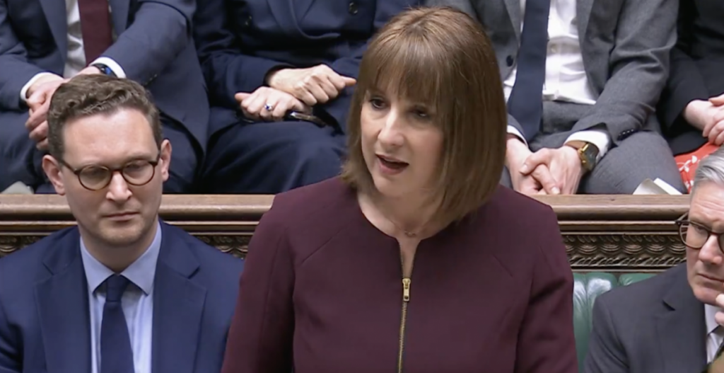 A photo of the chancellor, Rachel Reeves, delivering the government's Spring Statement
