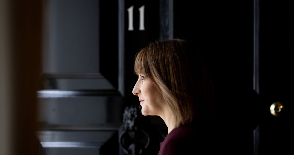 A side on photo of Rachel Reeves outside Number 11 Downing Street