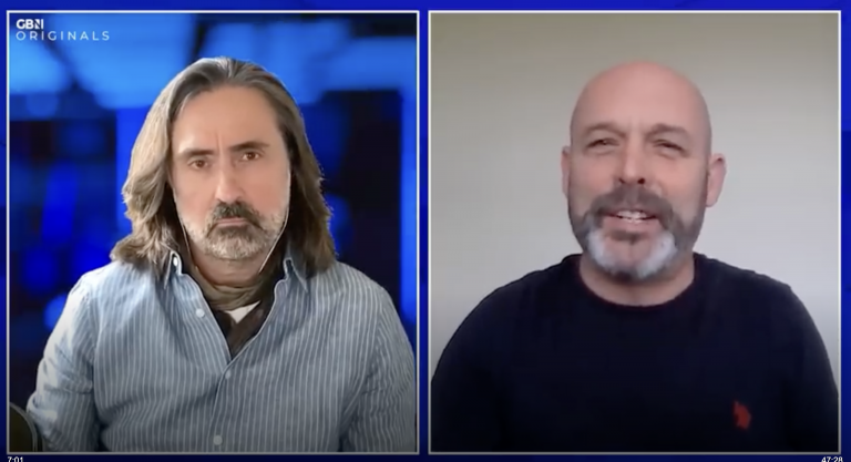 A photo of Ivor Cummins speaking to GB News host Neil Oliver on Bitchute