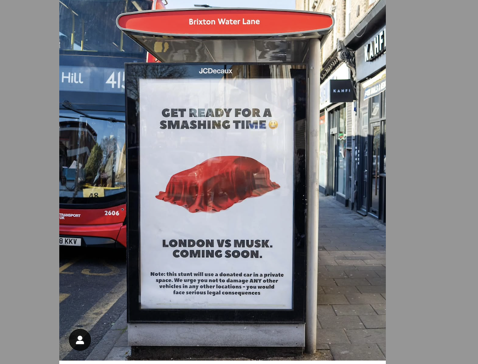 A photo of the Everyone Hates Elon poster inviting people to join a protest where a Tesla will be smashed up