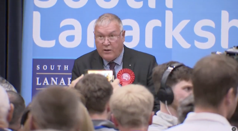 Davy Russell gives his acceptance speech at the Hamilton, Larkhall and Stonehouse by-election count