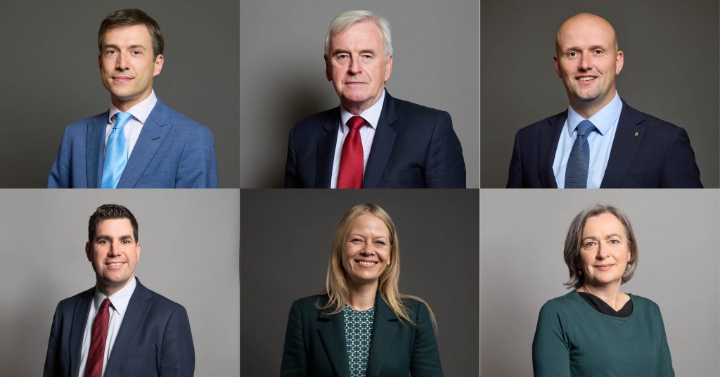 Photos of Adrian Ramsay, John McDonnell, Stephen Flynn, Richard Burgon, Sian Berry, Liz Saville Roberts