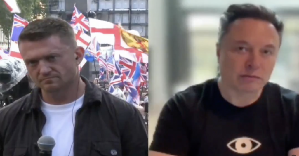 Elon Musk speaking at Tommy Robinson's rally