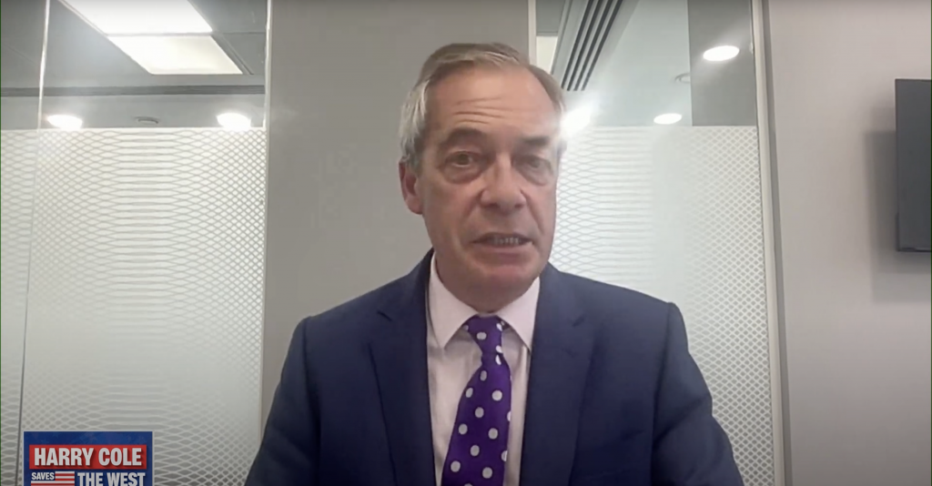 Nigel Farage being interviewed about Trump's state banquet