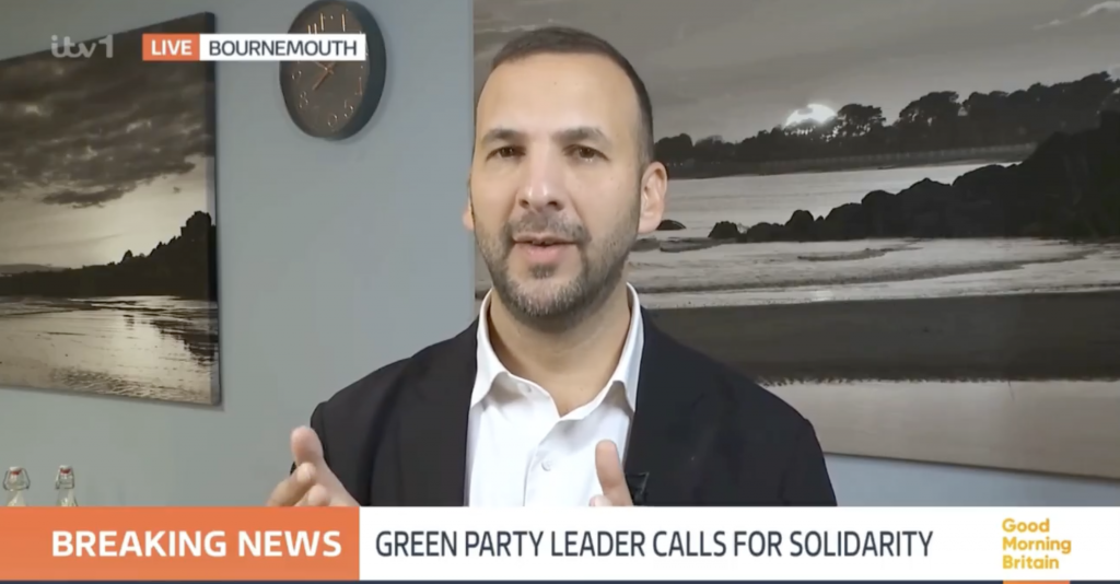 The Green Party leader speaking about the Manchester synagogue attack