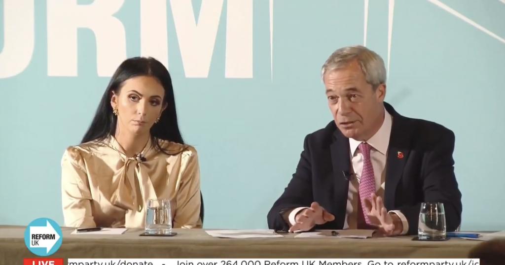 Nigel Farage speaking at a press conference yesterday
