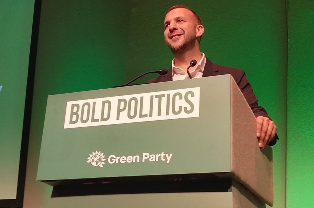 Zack Polanski speaking at Green Party conference