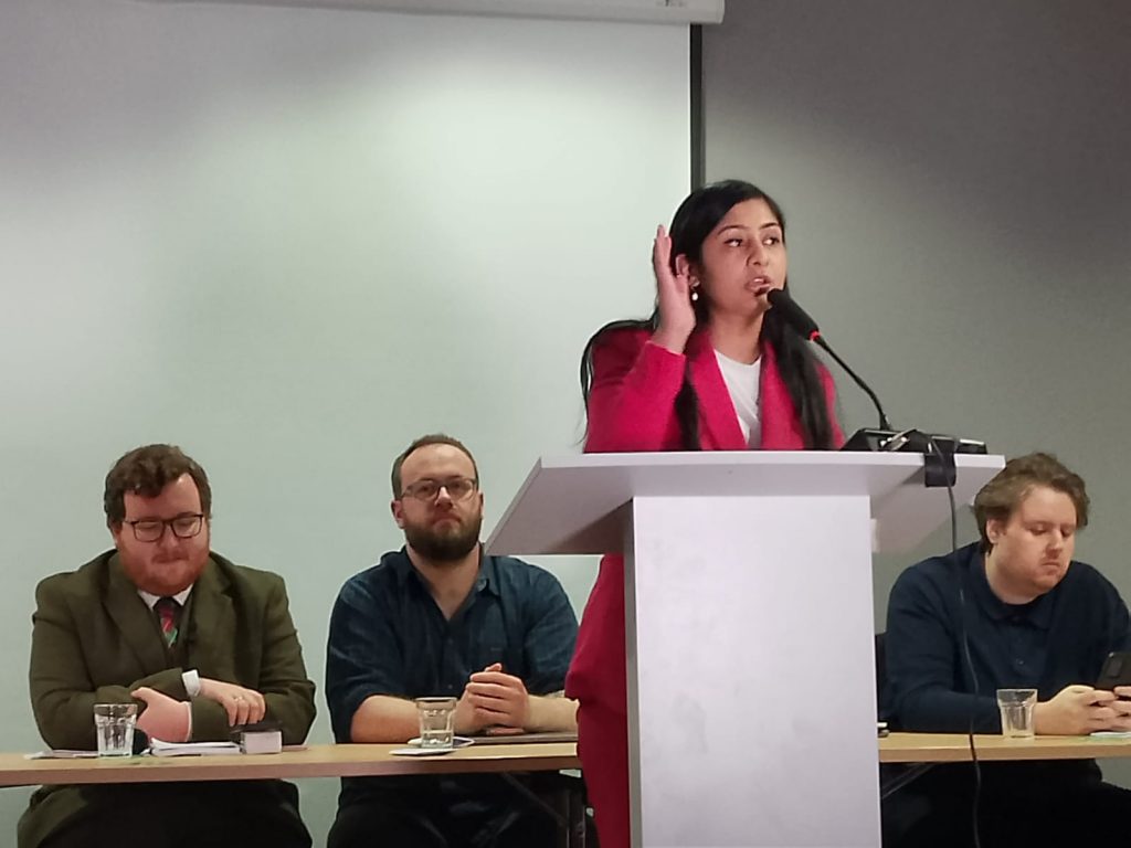 Zarah Sultana speaking at a rally on the eve of Your Party Conference