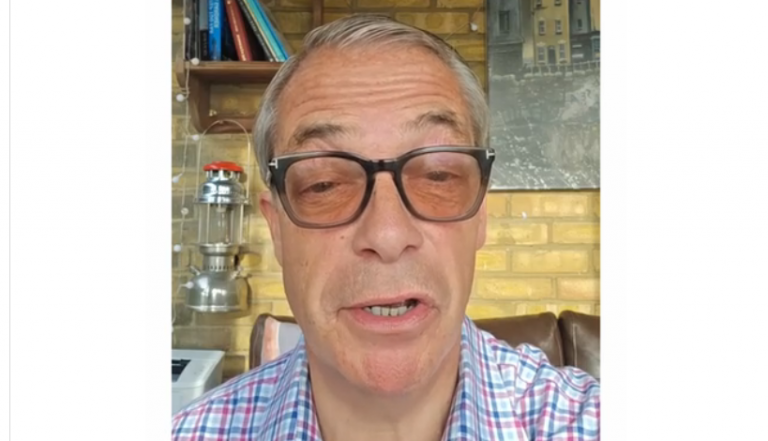 Nigel Farage recording a cameo video