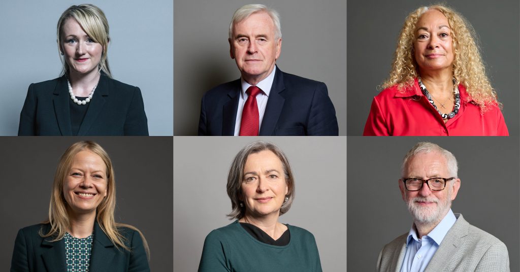 Photos from top left to bottom right: Rebecca Long-Bailey, John McDonnell, Kim Johnson, Sian Berry, Liz Saville Roberts, Jeremy Corbyn