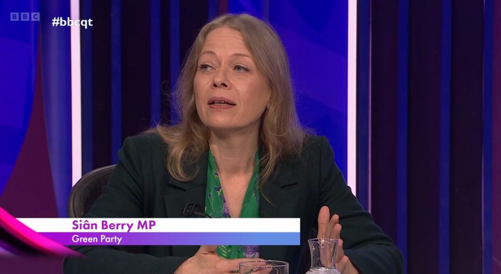 Sian Berry speaking on BBC Question Time
