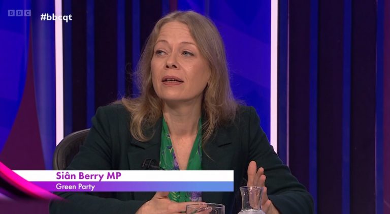 Sian Berry speaking on BBC Question Time