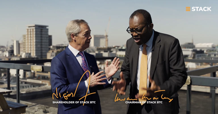 Nigel Farage and Kwasi Kwarteng promoting £2 million Stack Bitcoin purchase