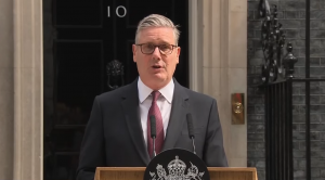 Keir Starmer giving a resignation speech outside Downing Street