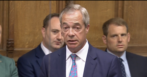 A photo of Nigel Farage speaking at PMQs