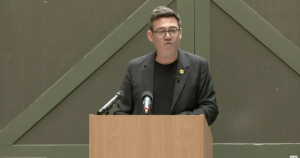 A photo of Andy Burnham making his first big leadership speech this morning