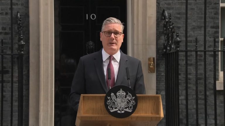 Keir Starmer giving his resignation speech outside 10 Downing Street