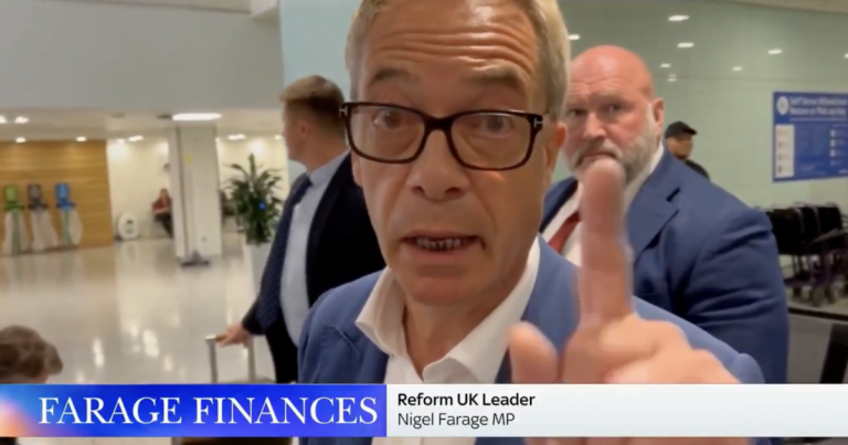 Nigel Farage speaks to Sky News journalists