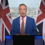 A photo of Nigel Farage making a speech to announce his resignation as an MP