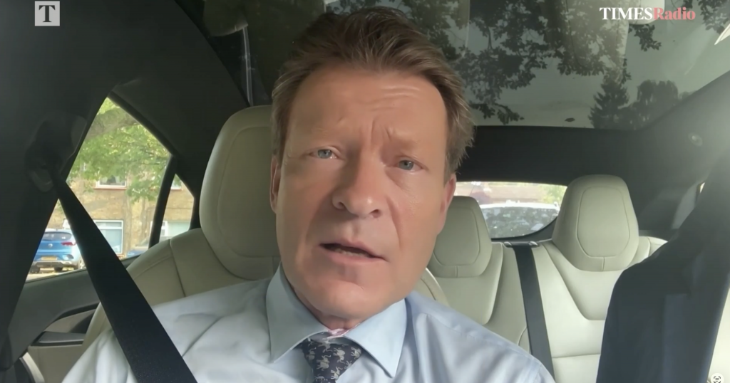 A photo of Richard Tice speaking about the police investigations into Reform donations