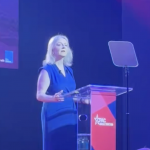 A photo of Liz Truss making her opening speech at CPAC