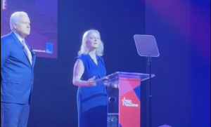 A photo of Liz Truss making her opening speech at CPAC