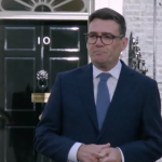 A photo of Andy Burnham at No 10, making his first speech as PM