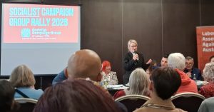 Rebecca Long-Bailey speaking at the Socialist Campaign Group rally at Labour Conference