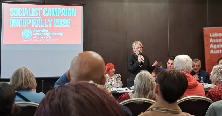 Rebecca Long-Bailey speaking at the Socialist Campaign Group rally at Labour Conference