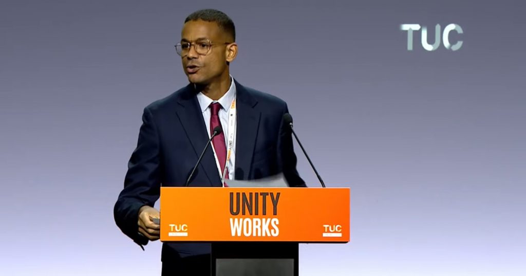 NEU general secretary Daniel Kebede speaking on the climate motion at TUC Congress