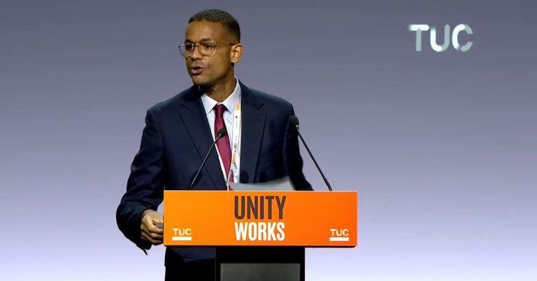 NEU general secretary Daniel Kebede speaking on the climate motion at TUC Congress