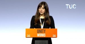 A National Education Union delegate speaking at TUC Congress 2026