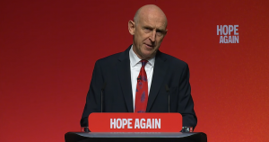 John Healey speaking at Labour conference