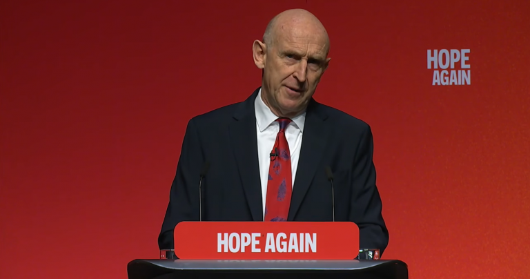John Healey speaking at Labour conference
